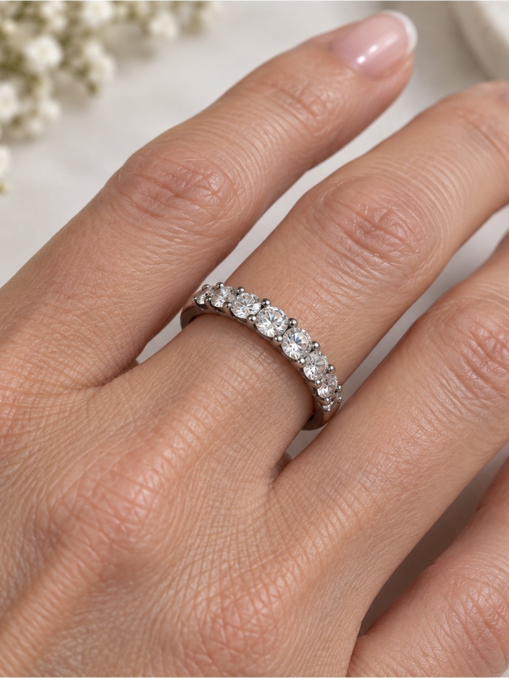 Kiera 925 Sterling Silver Graduated CZ Anniversary Band Ring sz 8